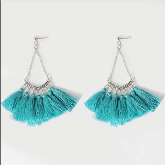 3/$25 Silver plated turquoise tassel earrings - Picture 2 of 2